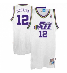 Mens Adidas Utah Jazz 12 John Stockton Authentic White Throwback NBA Jersey