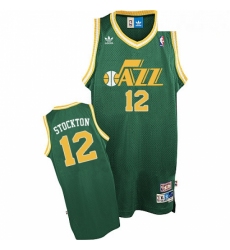 Mens Adidas Utah Jazz 12 John Stockton Swingman Green Throwback NBA Jersey