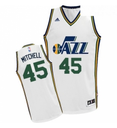 Mens Adidas Utah Jazz 45 Donovan Mitchell Swingman White Home NBA Jersey 