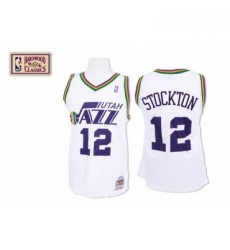 Mens Mitchell and Ness Utah Jazz 12 John Stockton Authentic White Throwback NBA Jersey