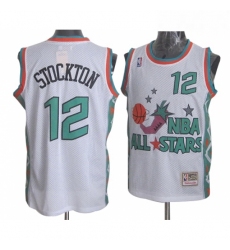Mens Mitchell and Ness Utah Jazz 12 John Stockton Swingman White 1996 All Star Throwback NBA Jersey