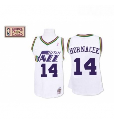 Mens Mitchell and Ness Utah Jazz 14 Jeff Hornacek Swingman White Throwback NBA Jersey