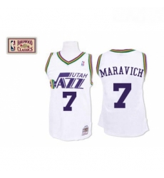 Mens Mitchell and Ness Utah Jazz 7 Pete Maravich Swingman White Throwback NBA Jersey