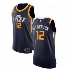 Mens Nike Utah Jazz 12 John Stockton Authentic Navy Blue Road NBA Jersey Icon Edition