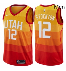 Mens Nike Utah Jazz 12 John Stockton Authentic Orange NBA Jersey City Edition