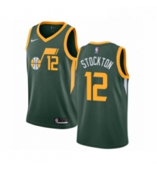 Mens Nike Utah Jazz 12 John Stockton Green Swingman Jersey Earned Edition