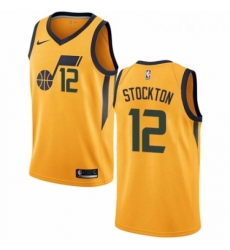 Mens Nike Utah Jazz 12 John Stockton Swingman Gold NBA Jersey Statement Edition