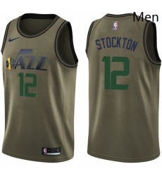 Mens Nike Utah Jazz 12 John Stockton Swingman Green Salute to Service NBA Jersey