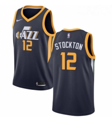 Mens Nike Utah Jazz 12 John Stockton Swingman Navy Blue Road NBA Jersey Icon Edition
