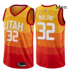 Mens Nike Utah Jazz 32 Karl Malone Authentic Orange NBA Jersey City Edition