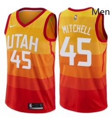 Mens Nike Utah Jazz 45 Donovan Mitchell Authentic Orange NBA Jersey City Edition 