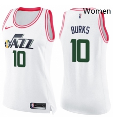 Womens Nike Utah Jazz 10 Alec Burks Swingman WhitePink Fashion NBA Jersey