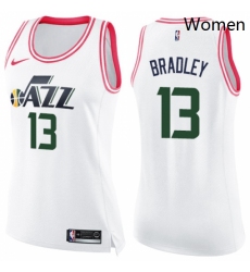 Womens Nike Utah Jazz 13 Tony Bradley Swingman WhitePink Fashion NBA Jersey 