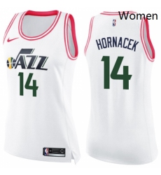 Womens Nike Utah Jazz 14 Jeff Hornacek Swingman WhitePink Fashion NBA Jersey