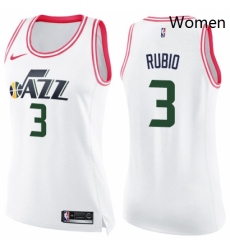 Womens Nike Utah Jazz 3 Ricky Rubio Swingman WhitePink Fashion NBA Jersey 