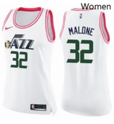 Womens Nike Utah Jazz 32 Karl Malone Swingman WhitePink Fashion NBA Jersey