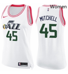 Womens Nike Utah Jazz 45 Donovan Mitchell Swingman WhitePink Fashion NBA Jersey 