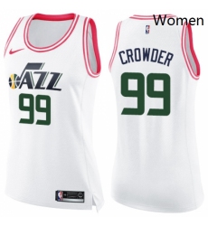 Womens Nike Utah Jazz 99 Jae Crowder Swingman WhitePink Fashion NBA Jersey 