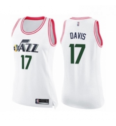 Womens Utah Jazz 17 Ed Davis Swingman White Pink Fashion Basketball Jersey 