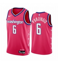 Men Washington Wizards 6 Kristaps Porzingis 2022 23 Pink Cherry Blossom City Edition Limited Stitched Basketball Jersey