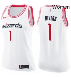 Womens Nike Washington Wizards 1 Austin Rivers Swingman White Pink Fashion NBA Jersey 