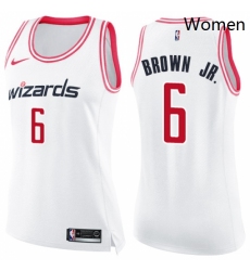 Womens Nike Washington Wizards 6 Troy Brown Jr Swingman White Pink Fashion NBA Jersey 