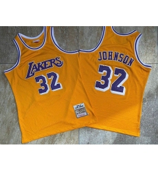 Lakers 32 Magic Johnson Yellow 1984 85 Hardwood Classics Jersey
