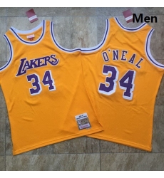 Lakers 34 Shaquille O 27Neal Yellow 1996 97 Hardwood Classics Jersey