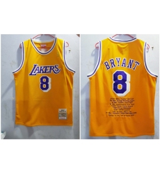 Lakers 8 Kobe Bryant Yellow 1996 97 Hardwood Classics Jersey
