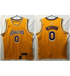 Los Angeles Lakers 0 Russell Westbrook Yellow Nike Swingman Jersey