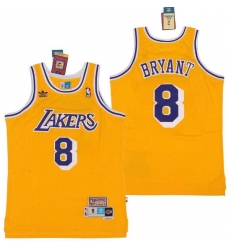 Men Adidas Lakers 8 Kobe Bryant Yellow Throwback Stitched NBA Jersey