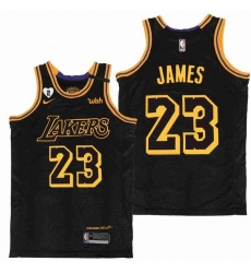 Men Lakers 23 Lebron James Gigi Bryant Number 2 Patch Black Mabma Edition NBA Jersey