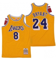 Men Lakers Front 8 Back 24 Kobe Bryant Yellow Throwback Stitched NBA Jersey