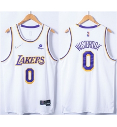 Men Los Angeles Lakers 0 Russell Westbrook 75th Anniversary Bibigo White Stitched Basketball Jersey