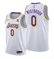 Men Los Angeles Lakers 0 Russell Westbrook Bibigo White Stitched Basketball Jersey