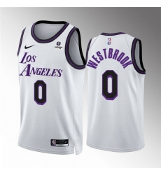 Men Los Angeles Lakers 0 Russell Westbrook White City Edition Stitched Basketball Jersey