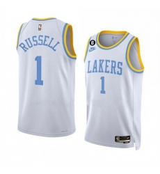 Men Los Angeles Lakers 1 D'Angelo Russell 2022 23 White Classic Edition With No 6 Patch Stitched Basketball Jersey