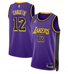 Men Los Angeles Lakers 12 Max Christie Purple 2024 Statement Edition Stitched Basketball Jersey