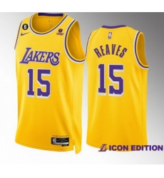 Men Los Angeles Lakers 15 Austin Reaves Yellow Icon Edition With NO 6 Patch Stitched Basketball Jersey