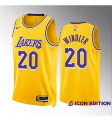 Men Los Angeles Lakers 20 Dylan Windler Yellow Icon Edition Stitched Basketball Jersey