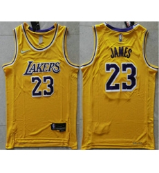 Men Los Angeles Lakers 23 LeBron James 75th Anniversary Diamond Gold 2021 Stitched Jersey