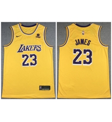 Men Los Angeles Lakers 23 LeBron James Bibigo Yellow Stitched Basketball Jersey