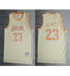 Men Los Angeles Lakers 23 LeBron James Gold Hardwood Classics Soul Throwback Limited Jersey
