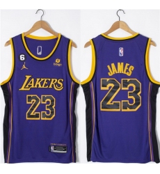 Men Los Angeles Lakers 23 LeBron James Purple With NO 6 Patch Stitched Basketball Jersey