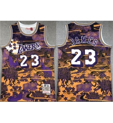 Men Los Angeles Lakers 23 LeBron James Purple Yellow Throwback Basketball Jersey
