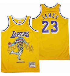 Men Los Angeles Lakers 23 LeBron James yellow skeleton Stitched Jersey
