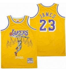 Men Los Angeles Lakers 23 LeBron James yellow skeleton Stitched Jerseys
