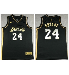 Men Los Angeles Lakers 24 Kobe Bryant Black Gold 2021 Nike Swin