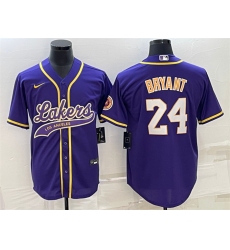 Men Los Angeles Lakers 24 Kobe Bryant Purple Cool Base Stitched Baseball Jersey