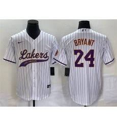 Men Los Angeles Lakers 24 Kobe Bryant White Cool Base With Patch Stitched Baseball Jersey